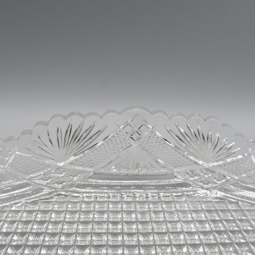 Antique American Brilliant Clear Crystal Cut Glass 10"‎ Celery Dish Sawtooth
